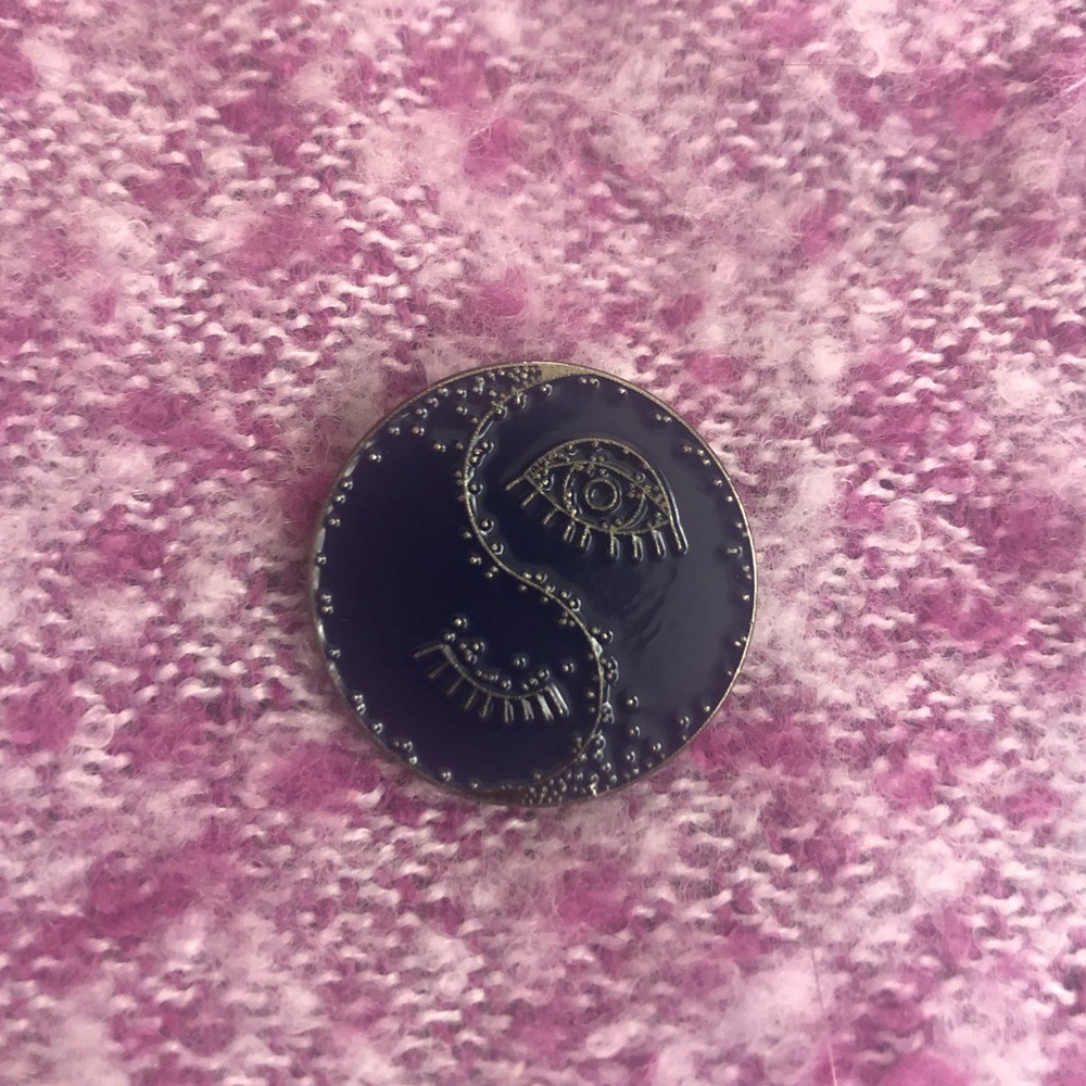 Navy blue yin yang celestial enamel pin, hat pin, festival accessiries